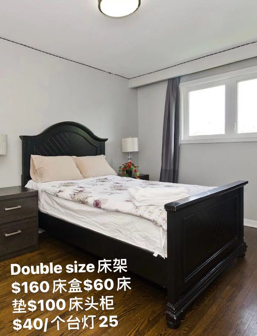 Used Qsize bed frames, bed boxes and mattresses, bedside tables