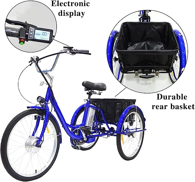 CEFRAX Electric Tricycle, 36V 10Ah Removable Battery 24″