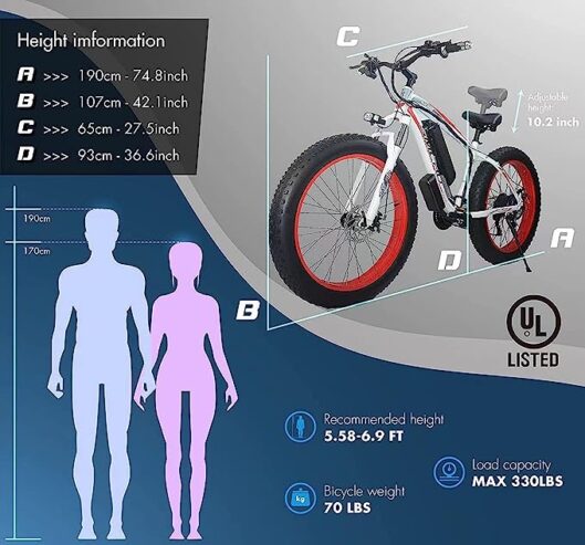 YinZhiBoo Electric Bike E-Bike Fat Tire Electric Bicycle 26″