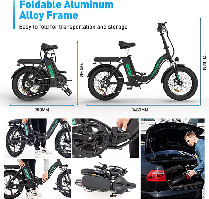 HITWAY Electric Bike for Adults, 20″ Fat Tire E Bike